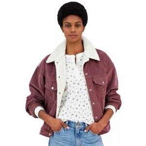 NEW Levi's Womens Size Large Rose Mauve Corduroy 90s Sherpa Lined Trucker Jacket